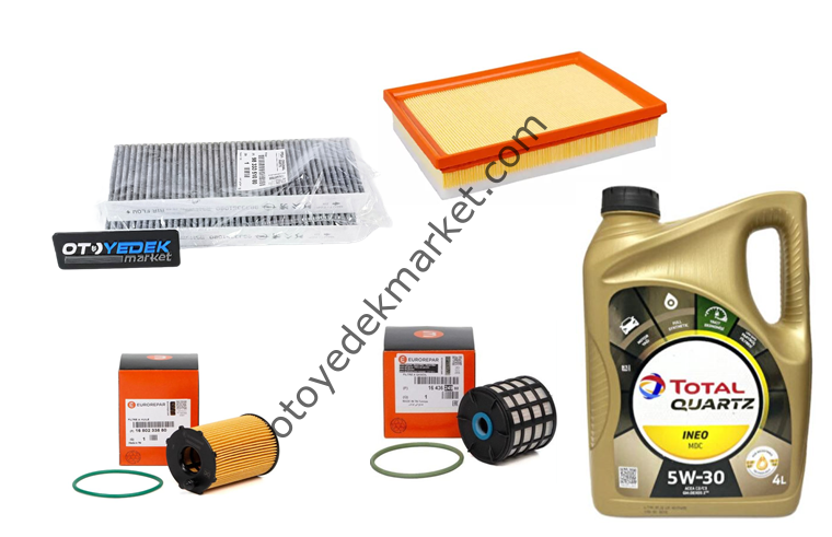 Citroen C-Elysee (2017-2018) 1.6 Hdi Euro6 Filtre Bakım Seti + 5w30 Yağ (Orijinal Eureopar)