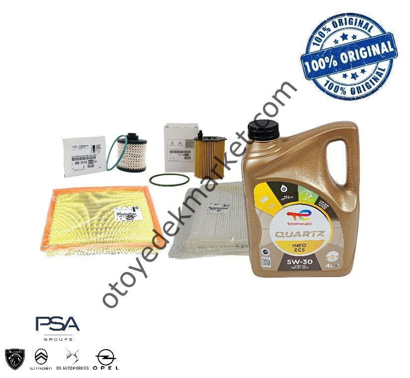 Citroen C3 Aircross (2017-2018) 1.6 Dizel Filtre Bakım Seti + 5w30 Yağ (Orijinal)