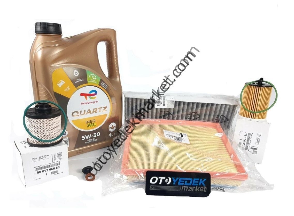 Citroen C-Elysee (2018-2024) 1.5 Blue Hdi Filtre Bakım Seti + 5W30 HTC Yağ (Orijinal)