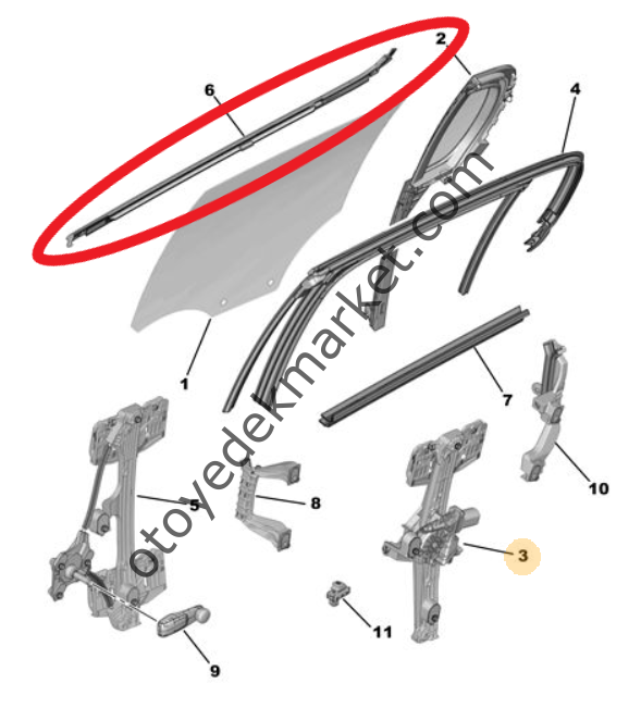 Peugeot 208 (2020-2023) Sağ Arka Kapı Camı Dış Yatay Sıyırıcı Fitili Fitili (Orjinal)