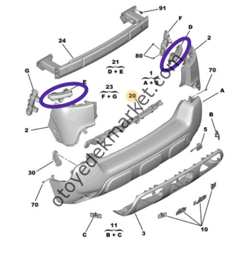 Citroen C3 Aircross (2017-2024) Arka Tampon Bağlantı Braket Ayakları (Orijinal)