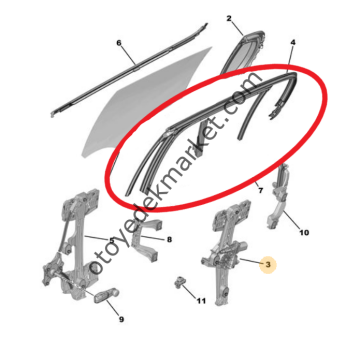 Peugeot 208 (2020-2023) Sağ Arka Kapı Camı Çerçeve Oluk Lastik Fitili (Orjinal)