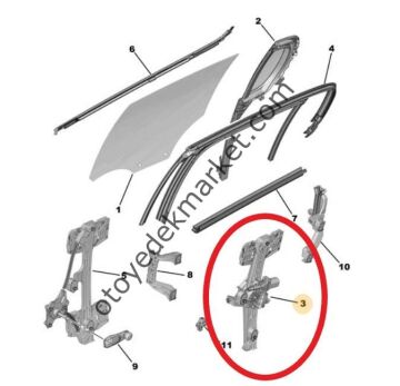 Peugeot 208 (2020-2023) Sağ Arka Kapı Camı Krikosu (Orijinal)