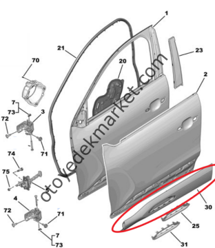 Citroen C4 (2021-2024) Sol Ön Kapı Koruyucu Çıtası (Orijinal)