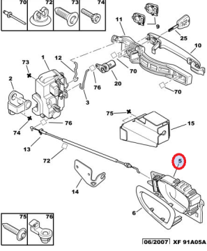PEUGEOT 307 ÖN KAPI İÇ AÇMA KOLU SAĞ