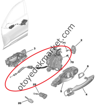 Citroen C4 (2021-2024) Sağ Ön Kapı Kilidi (Orijinal)