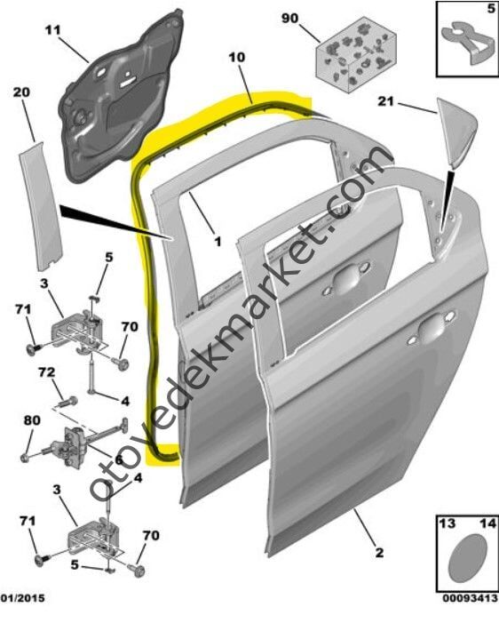 Citroen C-Elysee (2012-2022) Sol Arka Kapı Fitili (Orijinal(