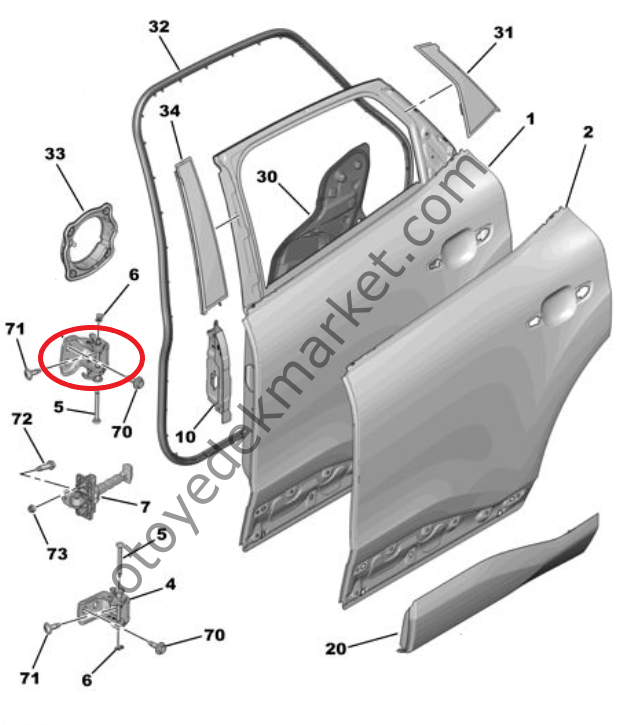 Citroen C4 (2021-2025) Sol Arka Kapı Üst Menteşesi (Orijinal)