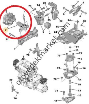Peugeot 308 (2010-2014) 1.6 THP motorlar için Sağ Üst Motor Kulağı / Takozu (Orijinal)