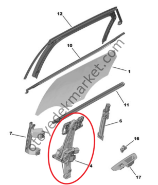 Citroen C4 (2021-2025) Sol Arka Kapı Cam Kriko Mekanizması (Orijinal)