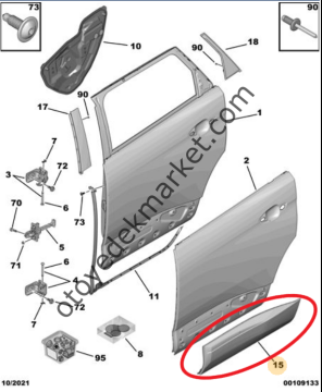 Peugeot 5008 (2017-2023) Sağ Arka Kapı Alt Koruma Plastik Çıtası (Orijinal)