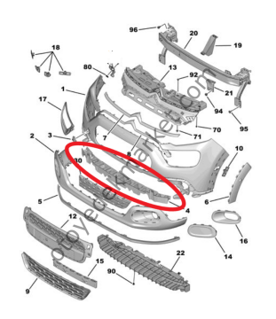 Citroen C3 (2017-2024) Ön Tampon Darbe Emici Plastiği (Orijinal)