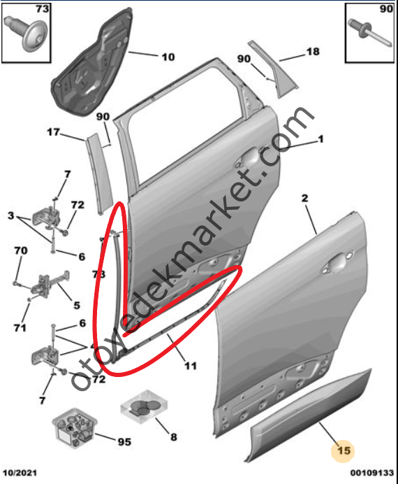 Peugeot 5008 (2017-2023) Sağ Arka Kapı Lastik Fitili (Orijinal)