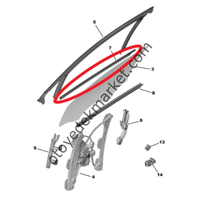 Peugeot 208 (2020-2023) Sol Ön Kapı Camı Dış Yatay Sıyırıcı Fitili (Orijinal)