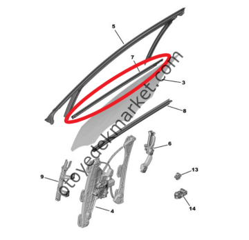 Peugeot 208 (2020-2023) Sol Ön Kapı Camı Dış Yatay Sıyırıcı Fitili (Orijinal)