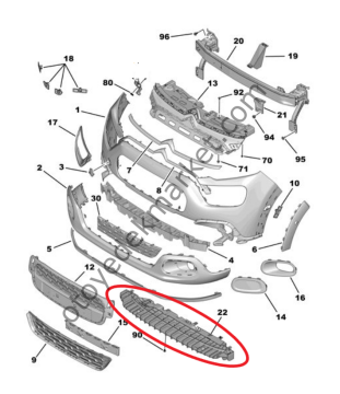 Citroen C3 (2017-2024) Ön Tampon Darbe Emici Plastiği (Orijinal)