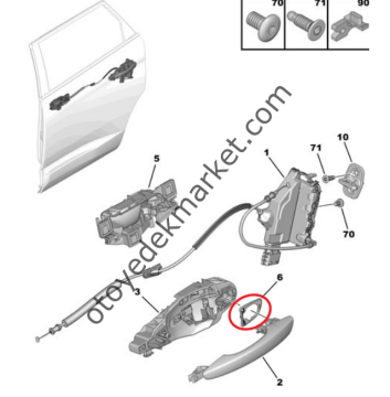 Citroen C4 (2021-2025) Sol Arka Kapı Dış Açma Kolu Uç Plastiği (Orijinal)