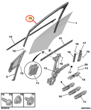 Peugeot 5008 (2009-2016) Sol Ön Kapı Cam Oluğu (Orijinal)