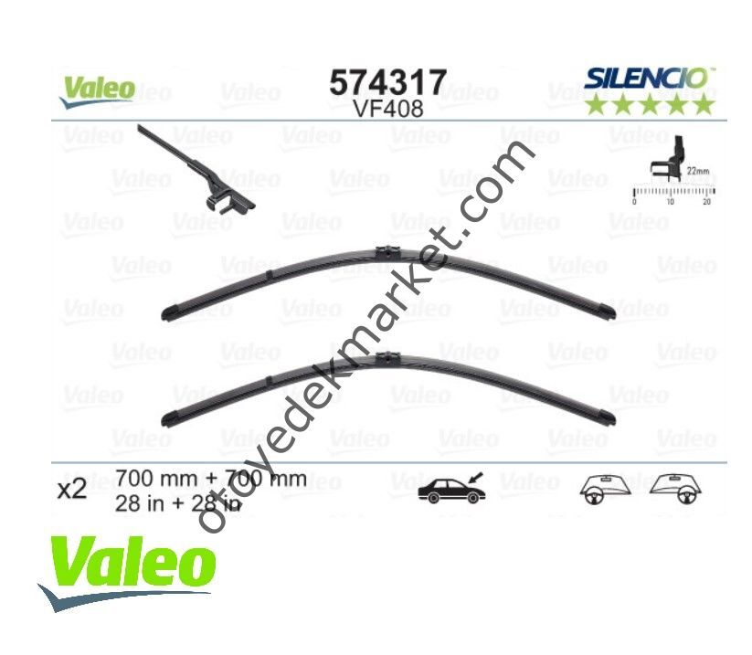 Peugeot 407 (2004-2011) Ön Cam Silecek Süpürge Takımı (Valeo)