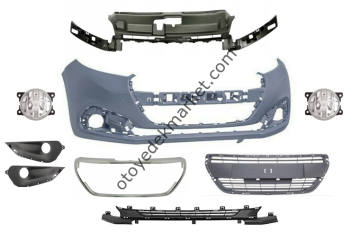 Peugeot 208 (2016-2020) Dolu Ön Tampon (Ön Tampon,Tampon Izgaraları,Nikelaj,Sis Çerçeve,Sis Farı) (İthal)