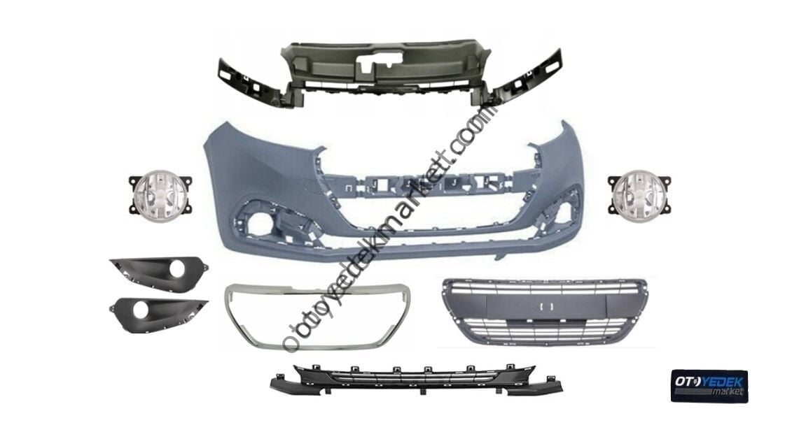 Peugeot 208 (2016-2020) Dolu Ön Tampon (Ön Tampon,Tampon Izgaraları,Nikelaj,Sis Çerçeve,Sis Farı) (İthal)