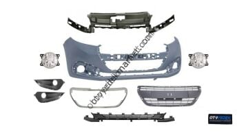 Peugeot 208 (2016-2020) Dolu Ön Tampon (Ön Tampon,Tampon Izgaraları,Nikelaj,Sis Çerçeve,Sis Farı) (İthal)