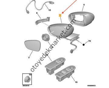 Peugot 508 (2011-2018) Sol Dikiz Aynası (Orijinal)