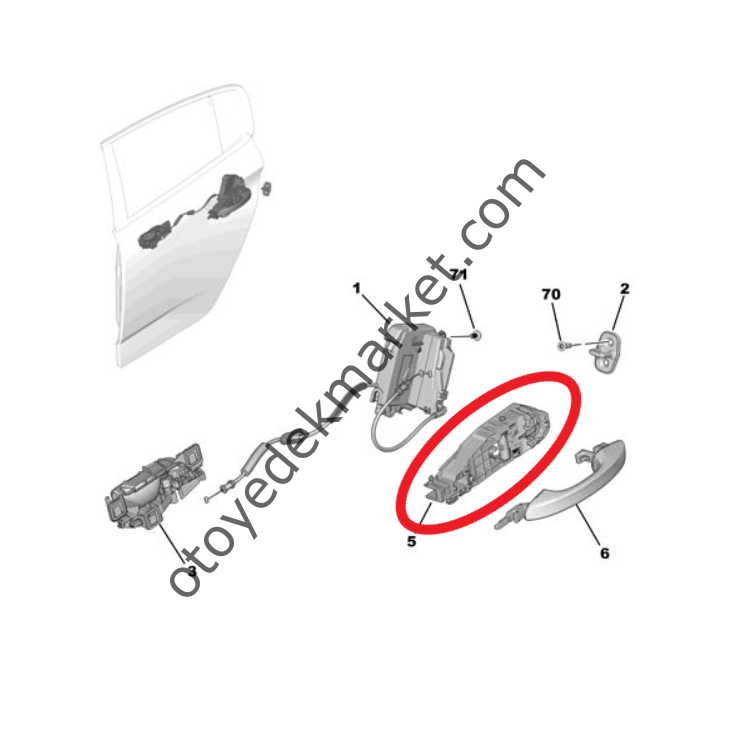 Peugeot 308 (2022-2023) Sol Arka Kapı Kolu Bağlantı Kaliperi (Orijinal)