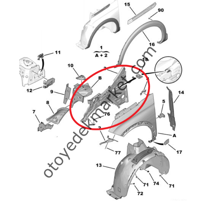 Peugeot 5008 (2017-2023) Sağ Ön Çamurluk İç Podye Sacı (Orijinal)