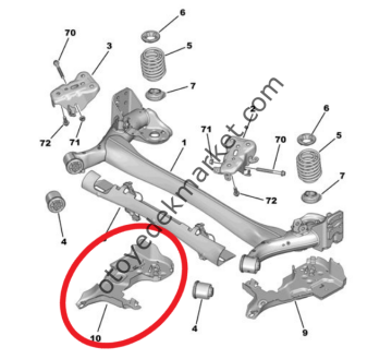 DS3 Crossback (2019-2023) Arka Torsiyon Travers Koruma Bakalit Plastiği, Sağ Taraf (Orijinal)