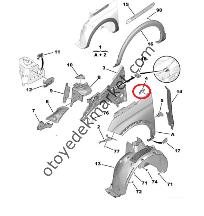 Peugeot 5008 (2017-2023) Ön Çamurluk Üst Bağlantı Ayağı (Orijinal)