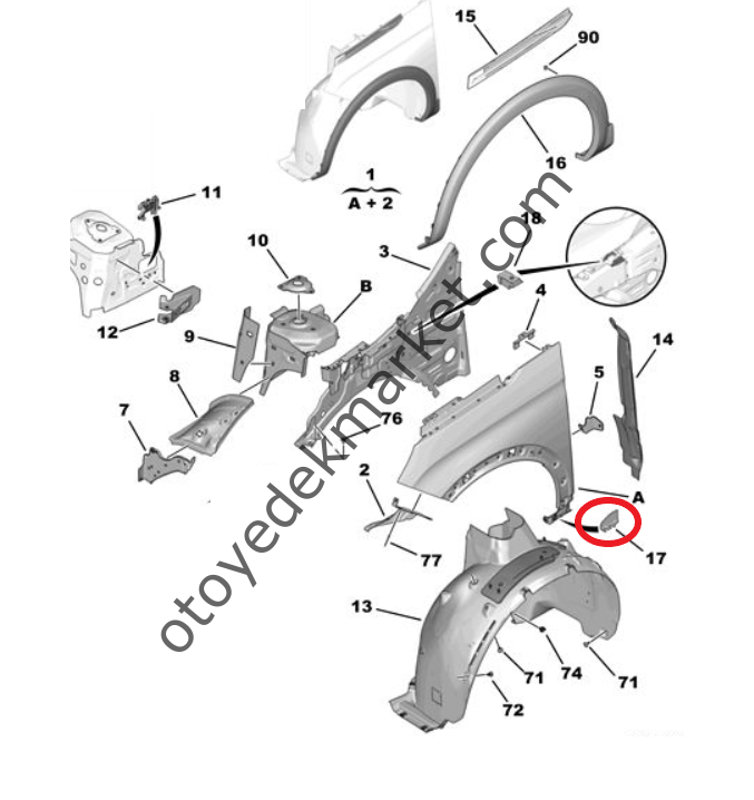 Peugeot 5008 (2017-2023) Sağ Ön Çamurluk Alt Destek Bağlantısı (Orijinal)