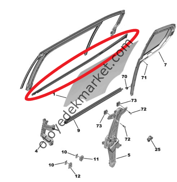 Citroen C5 Aircross (2019-2025) Sağ Arka Kapı Cam Dış Alt Sıyırıcı Fitil Lastiği (Orijinal)