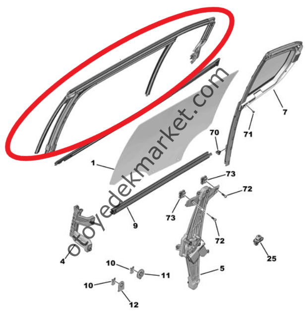 Citroen C5 Aircross (2019-2025) Sağ Arka Kapı Cam Çerçeve Oluk Fitil Lastiği (Orijinal)