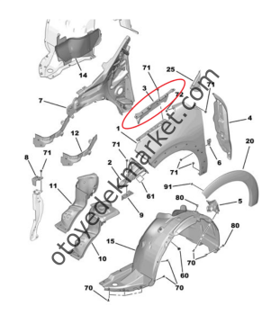 Citroen C3 (2017-2024) Sağ Ön Çamurluk Bağlantı Kolu (Orijinal)