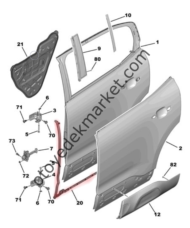 Citroen C5 Aircross (2019-2025) Sol Arka Kapı Üzerindeki Lastik Fitil (Orijinal)