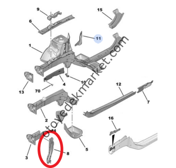 Peugeot 208 (2012-2019) Ön Sağ Şase Ucu Yan Sacı (Orijinal)