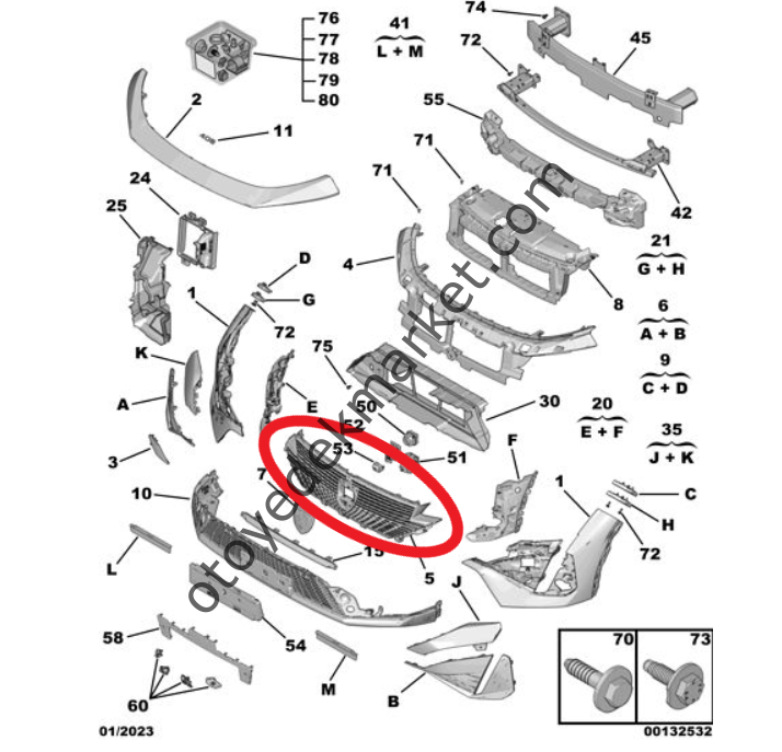 Peugeot 408 (2023-2024) Ön Tampon Izgarası - Krom Gri (Orijinal)