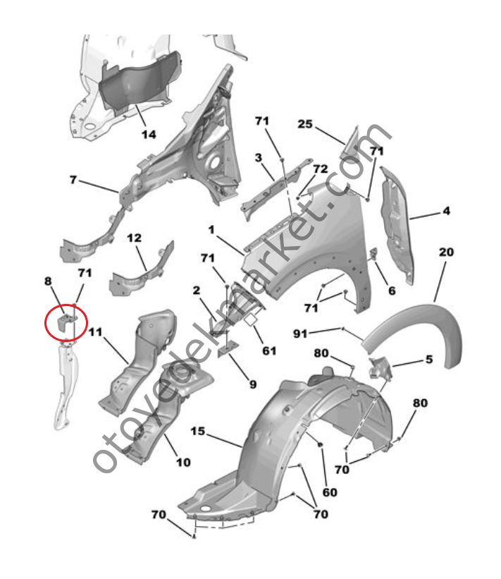 Citroen C3 (2017-2024) Sol Ön Çamurluk Ön Bağlantı Demiri (Orijinal)