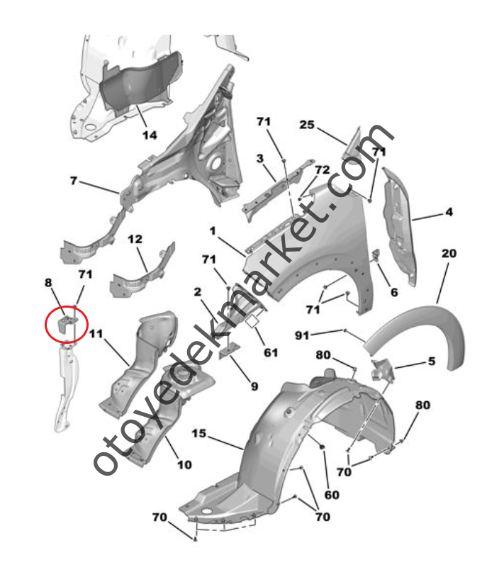 Citroen C3 (2017-2024) Sağ Ön Çamurluk Ön Bağlantı Demiri (Orijinal)