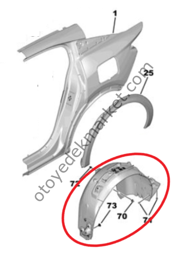 Peugeot 408 (2023-2025) Sol Arka Çamurluk Davlumbazı (Orijinal)