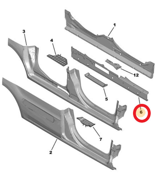 Citroen Berlingo (2008-2018) Sağ Marşpiyel İç Sacı (Orijinal)