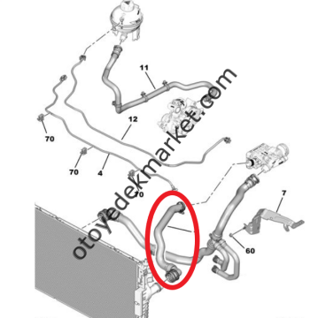 Peugeot 3008 (2018-2024) 1.5 BlueHdi Su Radyatör Giriş Hortumu (Orijinal)