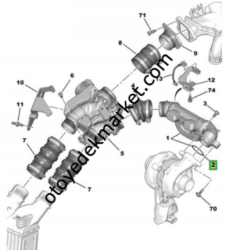 Citroen C5 (2005-2011) 1.6 Hdi Hava Hortumu Ara Contası (Yeşil) (Orjinal)