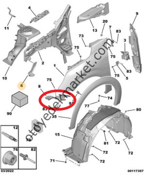 Peugeot 208 (2020-2023) Sağ Ön Çamurluk Bağlantı Braket Ayağı (Orijinal)
