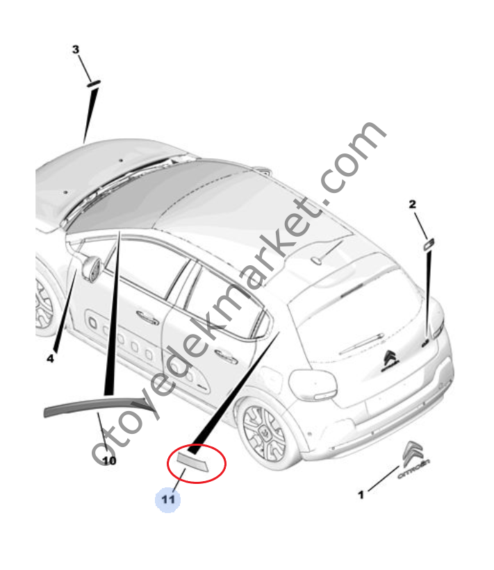 Citroen C3 (2017-2024) Sol Arka Direk Yapışkan Süs Bandı (Siyah) (Orijinal)