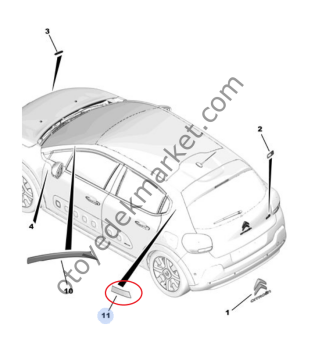 Citroen C3 (2017-2024) Sol Arka Direk Yapışkan Süs Bandı (Siyah) (Orijinal)