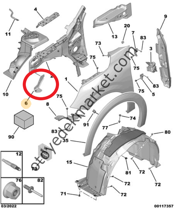 Peugeot 208 (2020-2023) Sol Ön Çamurluk Ön Bağlantı Braket Ayağı (Orijinal)