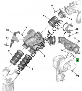 Peugeot 308 (2008-2011) 1.6 Hdi Hava Hortumu Ara Contası (Yeşil) (Orjinal)