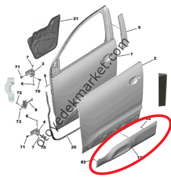 Citroen C5 Aircross (2019-2025) Sol Ön Kapı Alt Koruyucu Plastik Çıtası Kırmızı (Orijinal)